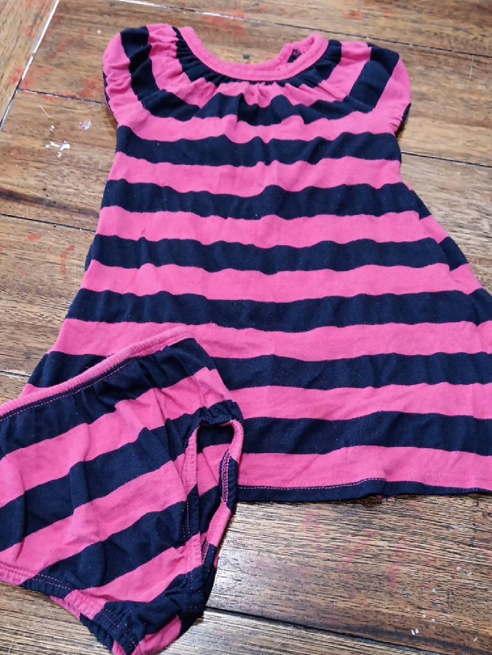Splendid Littles Pink and Navy Striped Toddler Dress & Bloomers